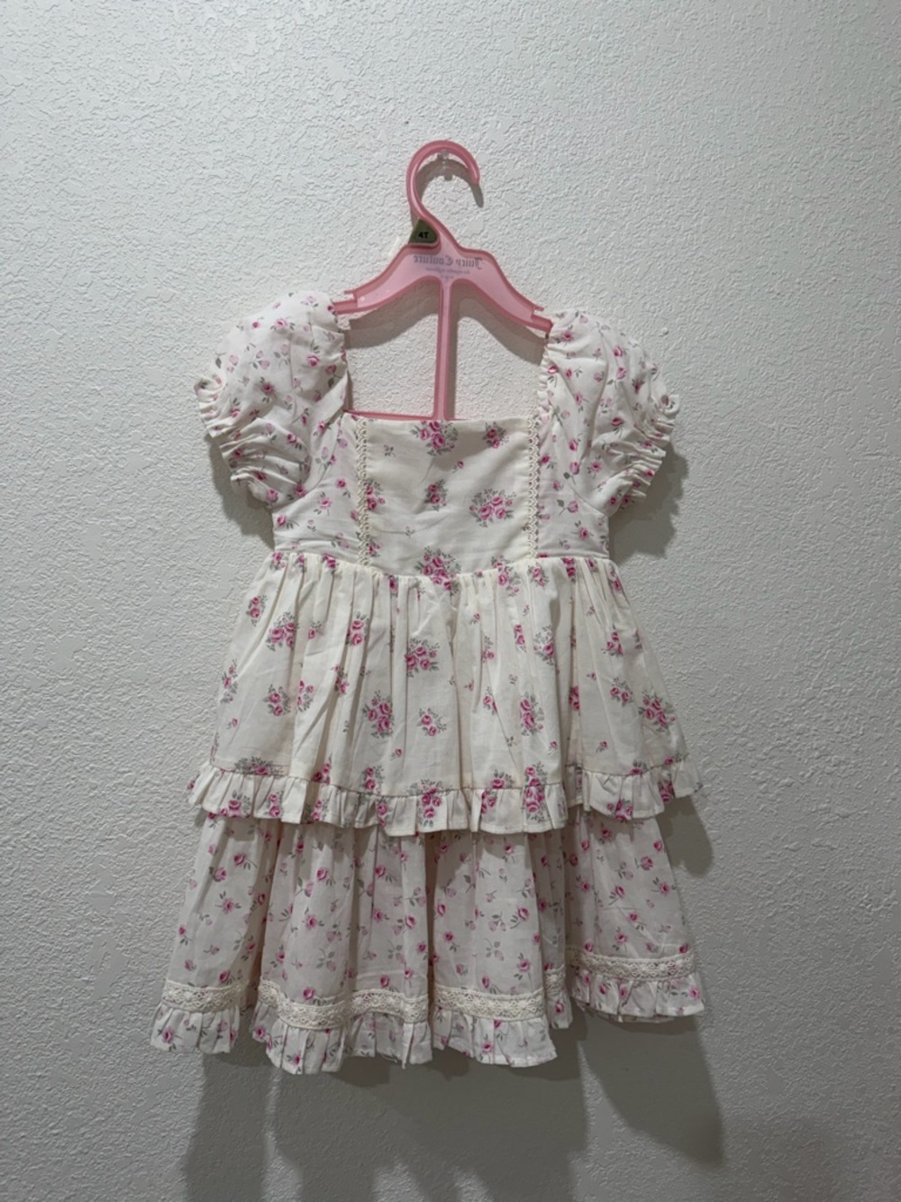 Shabby Chic Pink on Cream Tiered Ruffle Dress Tag Photo